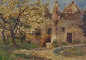Figure Outside An Old Stone Cottage by John Clayton Adams