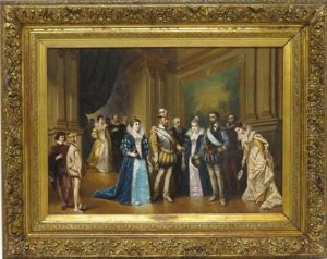 Interior With French Courtiers Greeting King Henry Iv And His Queen by Ladislaus Bakalowicz