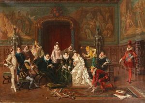 Interieur Mit Vornehmer Gesellschaft Und Hofnarren by Ladislaus Bakalowicz