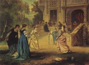 Courtly Ladies Playing Badmington