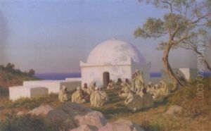 Arabs By The Mosque by Stephan Vladislavovich Bakalowicz