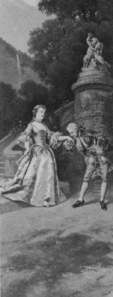 Scene Galante Dans Un Parc, En Costume Xviiie - view 1