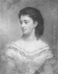 Portrait Of A Young Lady In A White And Blue Gown Holding A Rose by George Augustus Baker Jr.