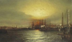 Sunrise From Chapman Dock And Old Brooklyn Navy Yard, East River, New York by Elisha (Taylor) Baker