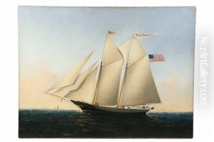 Portrait Of Two Mast Schooner "f.g. Russell" Of Southbury, Connecticut by Elisha (Taylor) Baker