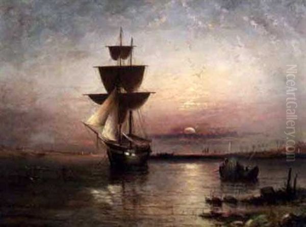 Ship In A Tropical Setting At Sunset - view 1
