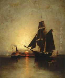 Harbor Scene At Dusk by Elisha (Taylor) Baker