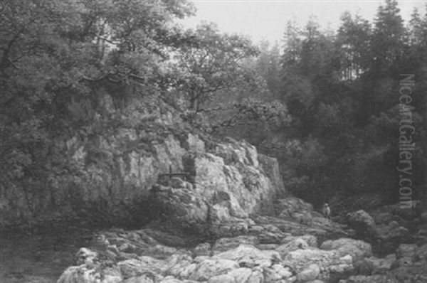 An Angler In A Rocky River Landscape - view 1