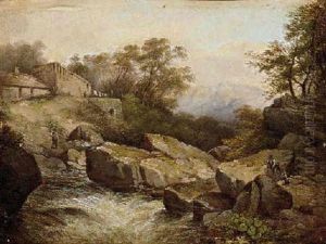 Boys By A Rocky River In A Mountainous Landscape
