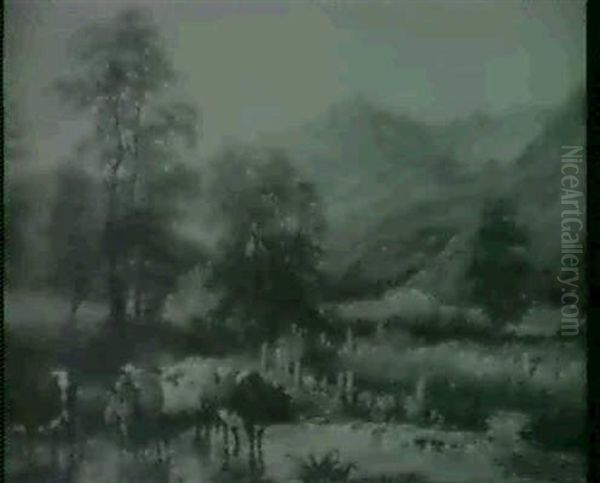 Cattle Watering At A Stream, The Isle Of Arran; And         A Figure On A Track, Loch Lomond - view 1