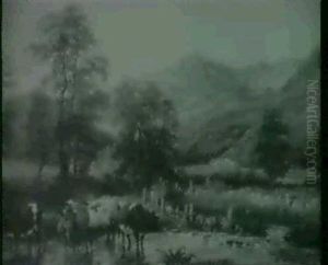 Cattle Watering At A Stream, The Isle Of Arran; And         A Figure On A Track, Loch Lomond by Thomas Baker