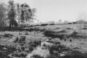 Cattle Grazing Near A Stream Through The Pasture by William Bliss Baker