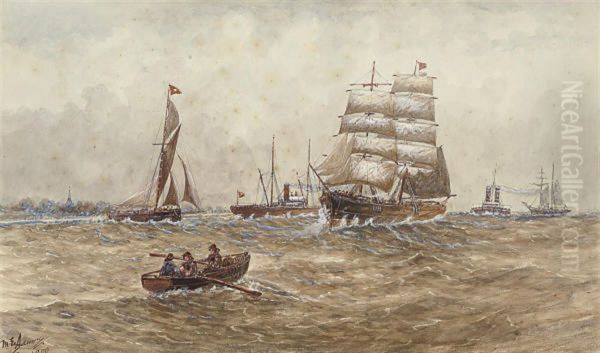 A Square-rigger And Other Shipping On The River - view 1