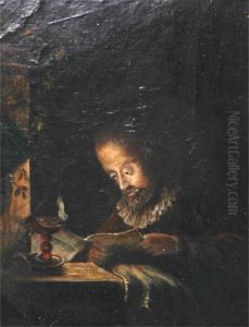 A Man Reading By Candlelight