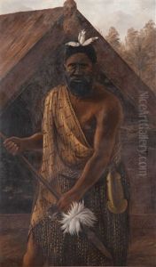 Portrait Of Maori Chief (likely To Be Te Kooti) With Taiaha by William George Baker