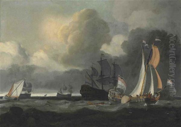 A Dutch Man-o'-war And Other Shipping In Choppy Waters - view 1