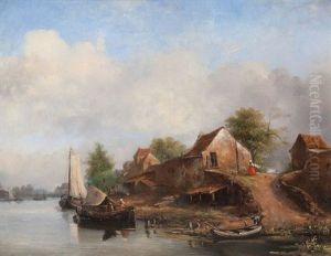 Rivierlandschap Met Zeilboten Bij Dorp by Alexander Hieronymus Bakhuyzen