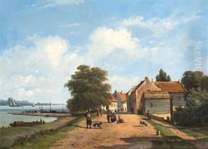 Zomerdag Op De Dijk Bij Een Veerpont