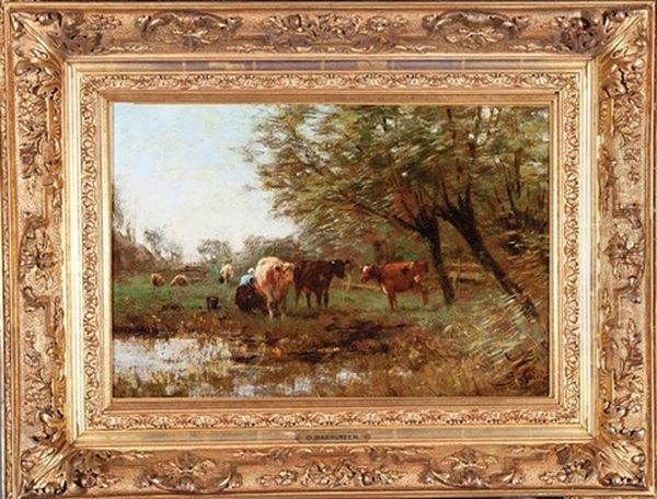Milkmaid With Cattle Beside A Pond - view 1
