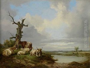Weidelandschaft Mit Schafen Und Rindern by Alexander Hieronymus Bakhuyzen