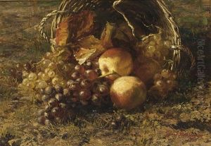 A Still Life With Grapes And Apples In A Basket by Alexander Hieronymus Bakhuyzen