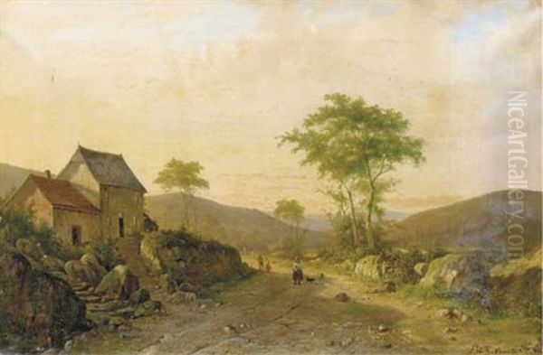 Travellers On A Sandy Track In A Hilly Landscape - view 1