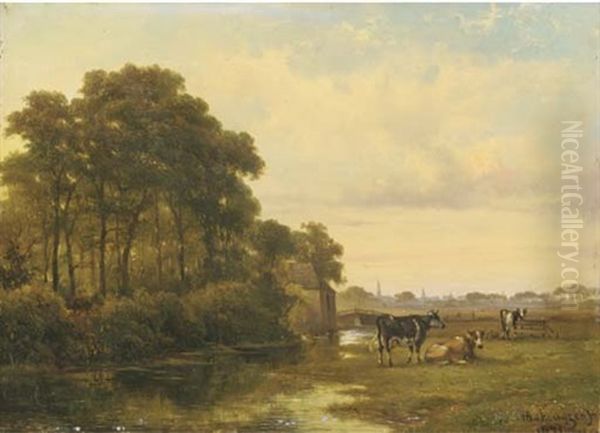 Cattle By A River, A Town Beyond - view 1