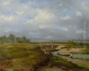 A Summer Landscape With Figures Working In A Sand Pit