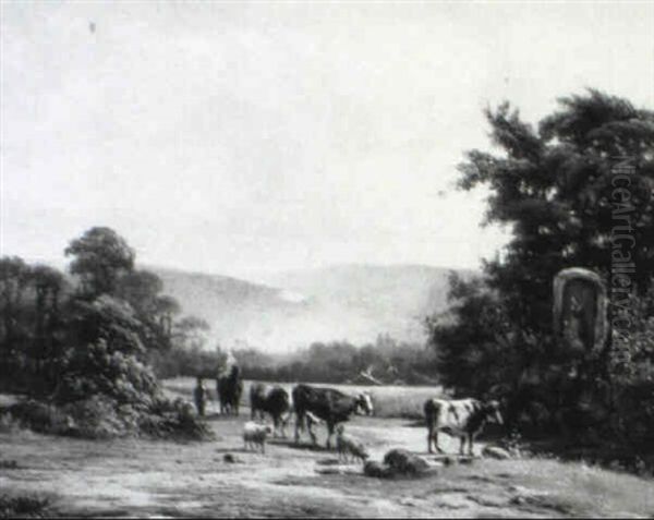Figures And Cattle In A Landscape - view 1