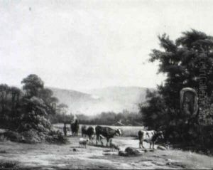 Figures And Cattle In A Landscape Figures And Cattle In A Landscape