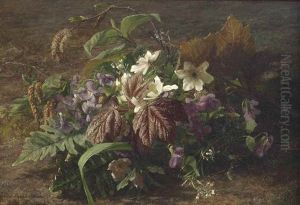 An Autumn Bouquet With Violets On A Forest Floor