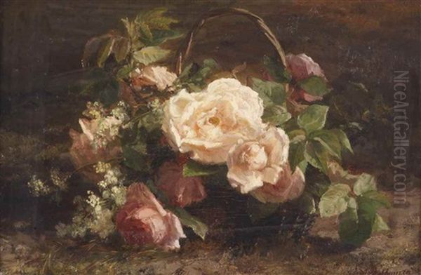 Pink Roses In A Basket - view 1