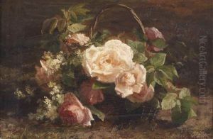 Pink Roses In A Basket by Gerardina Jacoba van de Sande Bakhuyzen