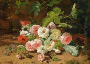 Rosenstuck Am Waldboden Mit Kafer Und Schmetterling by Gerardina Jacoba van de Sande Bakhuyzen