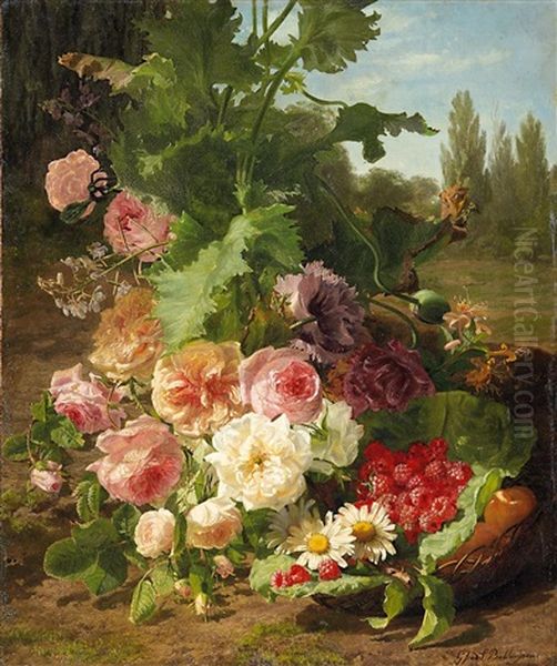 Rosen- Und Fruchtestillleben Vor Sommerlicher Landschaft - view 1