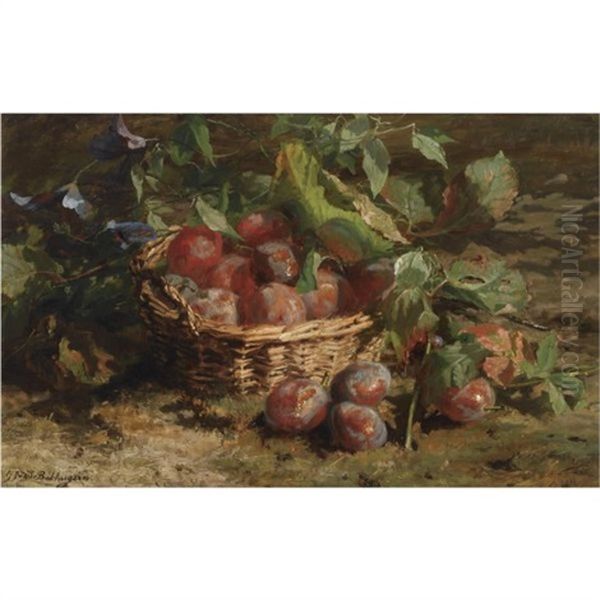 A Still Life With Plums In A Basket - view 1