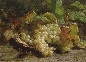 A Still Life With Grapes In A Basket by Gerardina Jacoba van de Sande Bakhuyzen