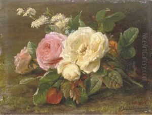 A Bunch Of Pink And White Roses by Gerardina Jacoba van de Sande Bakhuyzen