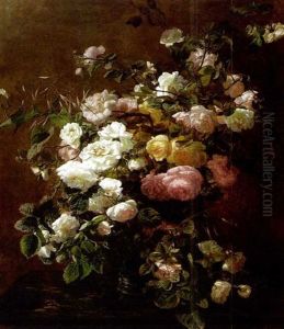 Roses In A Stoneware Vase by Gerardina Jacoba van de Sande Bakhuyzen