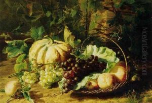 Peaches, Grapes, And A Pumpkin In A Sunny Corner Of A Vegetable Garden by Gerardina Jacoba van de Sande Bakhuyzen