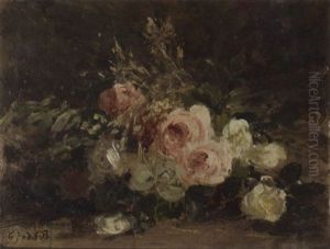 Roses On A Forest Floor by Gerardina Jacoba van de Sande Bakhuyzen