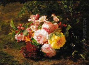 Roses, Violets And Apple Blossom On A Forest Floor