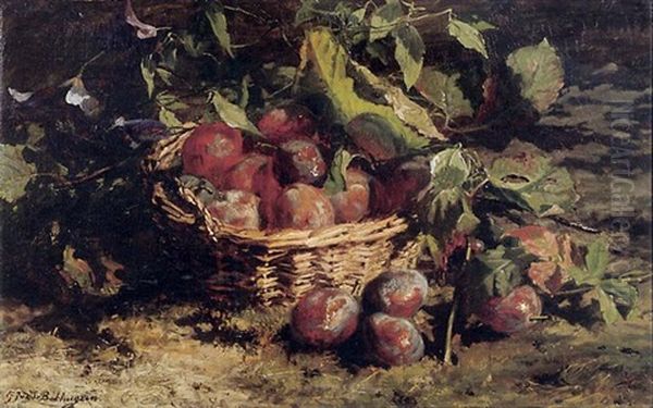 A Still Life With Plums In A Basket - view 1