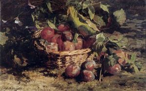 A Still Life With Plums In A Basket by Gerardina Jacoba van de Sande Bakhuyzen