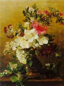 Pink And White Flowers In A Vase by Gerardina Jacoba van de Sande Bakhuyzen