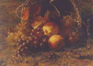 Grapes And Apples In An Overturned Basket On A Forest Floor by Gerardina Jacoba van de Sande Bakhuyzen