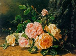 A Still Life Of Yellow And Pink Roses by Gerardina Jacoba van de Sande Bakhuyzen