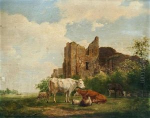 Cattle In A Landscape By A Ruin by Hendrik van de Sande Bakhuyzen