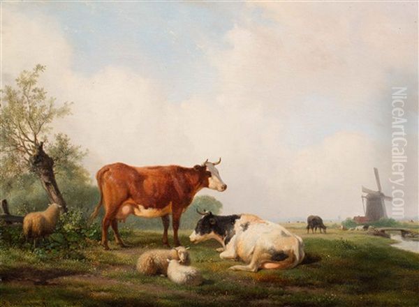 A View Of Dutch Meadows With Cows And Sheep - view 1