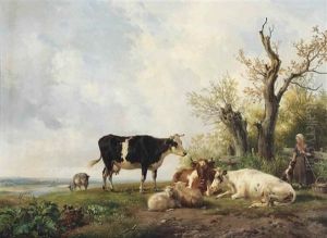 A Shepherdess With Her Flock by Hendrik van de Sande Bakhuyzen